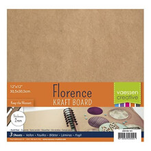 Vaessen Creative 200106-101 Florence Chipboard Craft 2mm, Set of 3 Square Sheets, 12 x 12 inches, for Scrapbook or Journal Covers, Photo Albums,