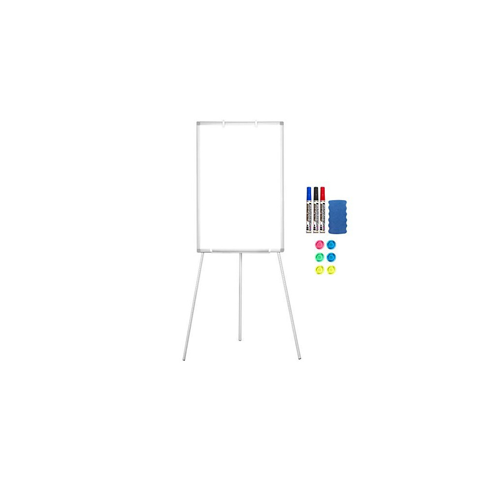 Flipchart Easel Whiteboard, Magnetic Portable White Board 90 x 60cm Stand Dry Erase Board Height Adjustable Tripod Marker Board for Office or Tea