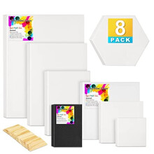 Stretched Canvases for Painting Multi Pack of 8?Assorted Small Size 4x4", 6x6", 8x8",4x6", 6x8", 8x10", 9x12", Blank Mini Art Paint Canvas for Ac