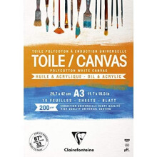 Clairefontaine - Ref 975208C - Ready to Paint Canvas Pad (10 Sheets) - A3 Sized, 200gsm Paper, Acid Free, pH Neutral - White - Suitable for Oil &