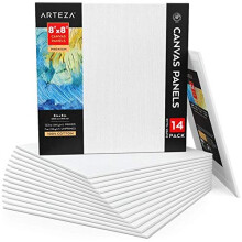 Paneles de Lienzo ARTEZA 8x8 Pulgadas, Paquete de 14, 100% Algodón, 12.3 oz Preparado, 7 oz Sin Preparar