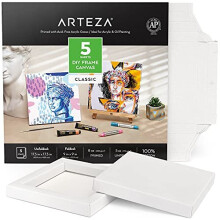 Arteza Canvases for Painting, Foldable, 5 Sheets, 22.9 x 22.9 cm  Folded, 100% Cotton, 280 GSM Primed White Canvases, Art Supplies for Acrylic,