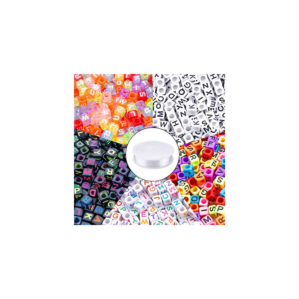 1400 St Ck 5-Farbige Acryl-Alphabet-W Rfelperlen, Buchstabenperlen Mit 1 Rolle 50 M Kristallschnur Zur Schmuckherstellung? 6 Mm?-image