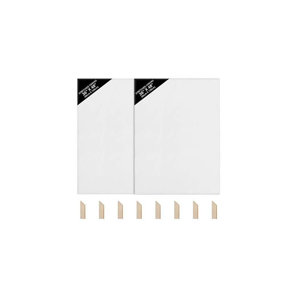 Kurtzy Blank Canvas (2 Pack) - 90 x 120cm (36 x 48 inches) - Extra Large Pre Stretched Canvas Panels with Wooden Wedges - Suitable for Acrylic an