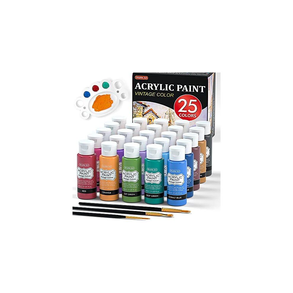 Shuttle Art Acrylic Paint, 25 Vintage Colours Acrylic Paint Set, 2Oz/60Ml Bottles, Rich Pigmented, Premium Acrylic Paints For Artists, Beginners