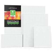 Arteza 50x50 cm, 30x40 cm, 20x25cm, and 25x15 cm Stretched Canvas, Pack of 4, 100% Cotton and Primed with Acid-Free Titanium Acrylic Gesso, Art S
