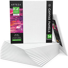 Arteza 20 x 20 cm (8"x8") Blank Square Canvas Panels Boards, Pack of 14, Primed, 100% Cotton for Acrylic Painting, Oil Paint & Wet Art Media, Art