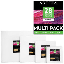 Arteza Painting Canvas Panels Multi Pack, 6x6", 8x8", 10x10", 12x12" Set of 28, Primed White, 100% Cotton with Recycled Board Core, Art Supplies