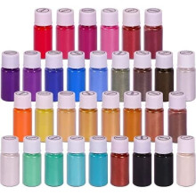 32 Colors Mica Powder, Mica Pigments Shimmery Powder in Jars, Epoxy Resin for Bath Bomb, Lip Gloss, Soap Making Supplies Powder Pigments for Slim