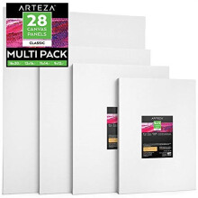 Arteza Painting Canvas Panels Multi Pack, 9x12", 11x14", 12x16", 16x20" Set of 28, Primed White, 100% Cotton with Recycled Board Core, Art Suppli