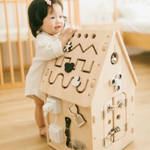 DYZI Montessori Wooden Busy House Board Preschool Educational Toys Sensory Life Motor Skill Learning