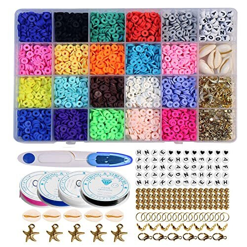 Redtwo Clay Beads Bracelet Making Kit,21 Colors 6mm Flat Preppy Polymer  Heishi Clay Beads,Charms and Stretchy Strings Kit for Making Bracelets  Jewelry and DIY Crafts(1 Gift Box) : Amazon.in