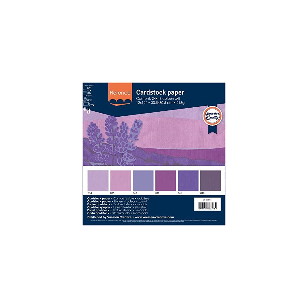 Vaessen Creative Florence Scrapbook Paper 216g 12x12-x24 Sheets Multipack Purple, 30.5x30.5x0.7 cm