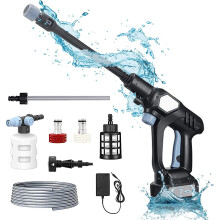 Cordless Pressure Washer 45Bar, 21V 4.0Ah with 6-in-1 Nozzle, Foam Pot, 8m Reach - Portable Car Wash & Cleaning Kit