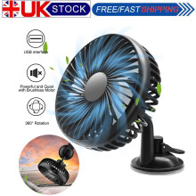 12V/24V Car Fan with 360 Rotating Suction Cup, USB Powered, 3-Speed Quiet Cooling for Cars, Trucks, SUVs
