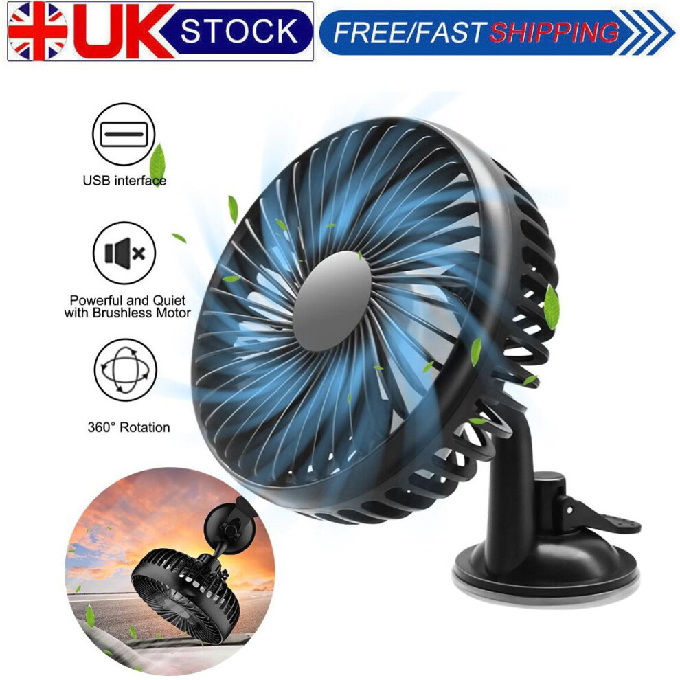 Lynker 12V/24V Car Fan With 360 Rotating Suction Cup, Usb Powered, 3-Speed Quiet Cooling For Cars, Trucks, Suvs