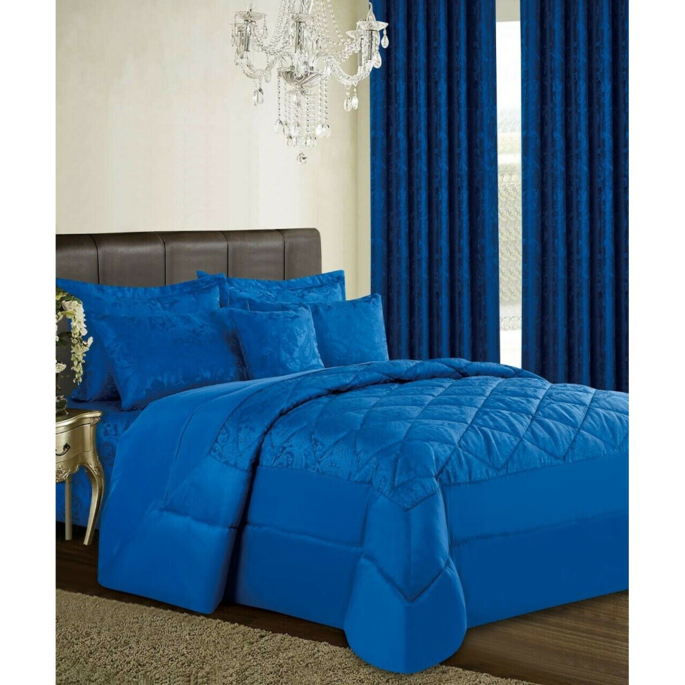 (Royal-Blue  (Bedspread), Super King Other) 3PCs Luxury Cleo Bedspread Throw Comforter Soft Bedding Set & Duvet Set