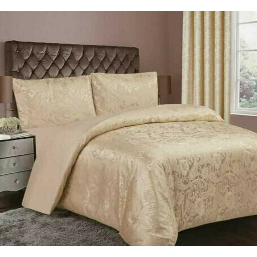 (Beige  (Duvet-Set), Double ) 3PCs Luxury Cleo Bedspread Throw Comforter Soft Bedding Set & Duvet Set