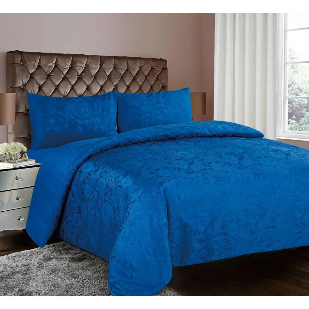 (Royal-Blue  (Duvet-Set), Double ) 3PCs Luxury Cleo Bedspread Throw Comforter Soft Bedding Set & Duvet Set