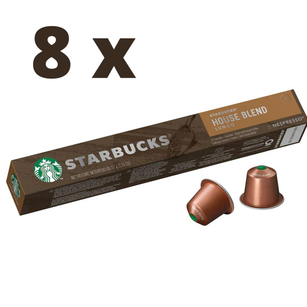 CASE OF 8 x Starbucks HOUSE BLEND Lungo Nespresso Pods 10pk BBE 31/7/22