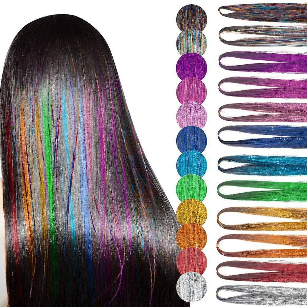 Unisex Not,Specified Hair Tinsel 94Cm 12 Colors Shiny Tinsel Hair Extensions Strands Kit Cosplay Party
