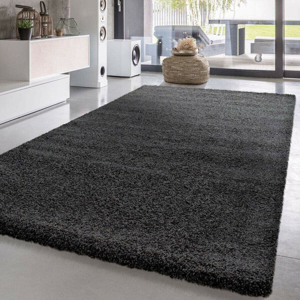 (Dark-Grey , 120cm x 120cm (ROUND) Soft Shaggy VERONA Rug Living Room Bedroom Carpet Hallway Runner Non Shed Pile