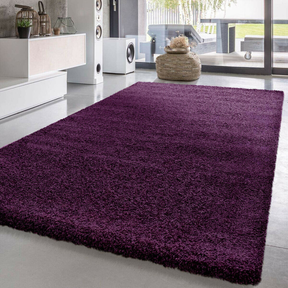 (Purple , 60cm x 220cm) Soft Shaggy VERONA Rug Living Room Bedroom Carpet Hallway Runner Non Shed Pile