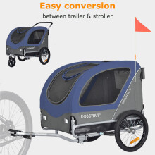 (Blue/Black) Large Bike Dog Trailer & Stroller for Dogs Up to 35kgs Parking Brakes