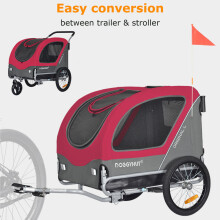 (Red/Black) Large Bike Dog Trailer & Stroller for Dogs Up to 35kgs Parking Brakes