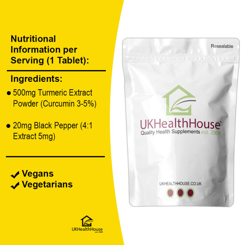 Turmeric 500mg & Black Pepper Capsules x 180, Natural Tumeric Curcumin 2