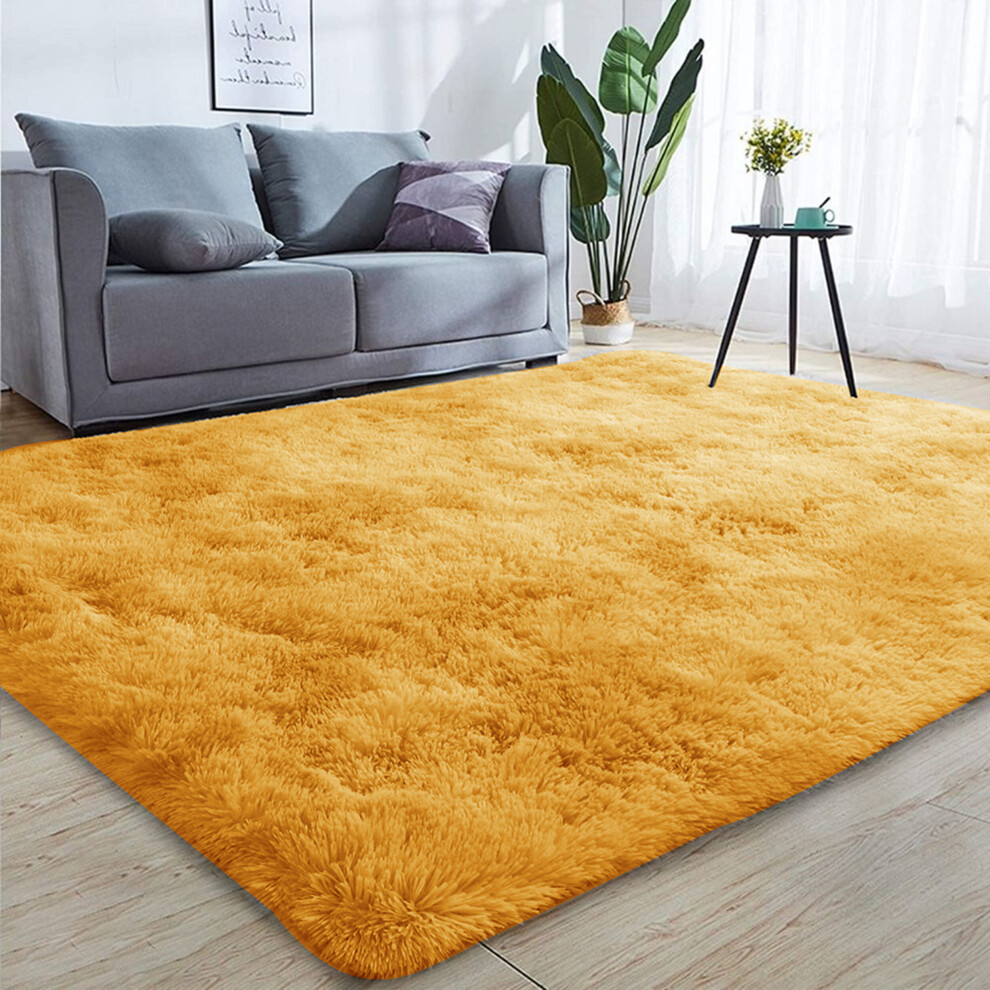 (Ochre, 160 X 230 cm) Fluffy Rugs Anti-Slip Large Shaggy Rug Super Soft Mat Living Room Bedroom Carpet