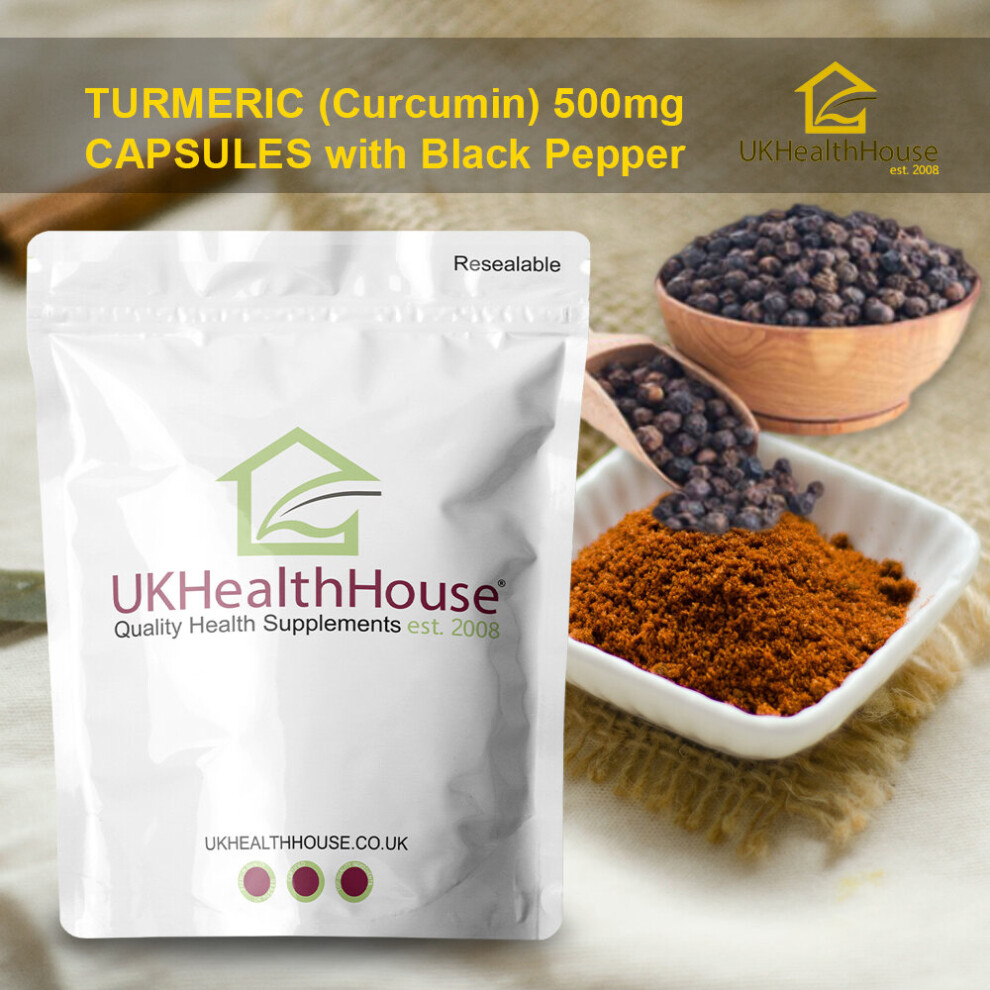 (Turmeric 500mg & Black Pepper Capsules x 60 - Natural Tumeric Curcumin Bioperine) Turmeric 500mg & Black Pepper Capsules