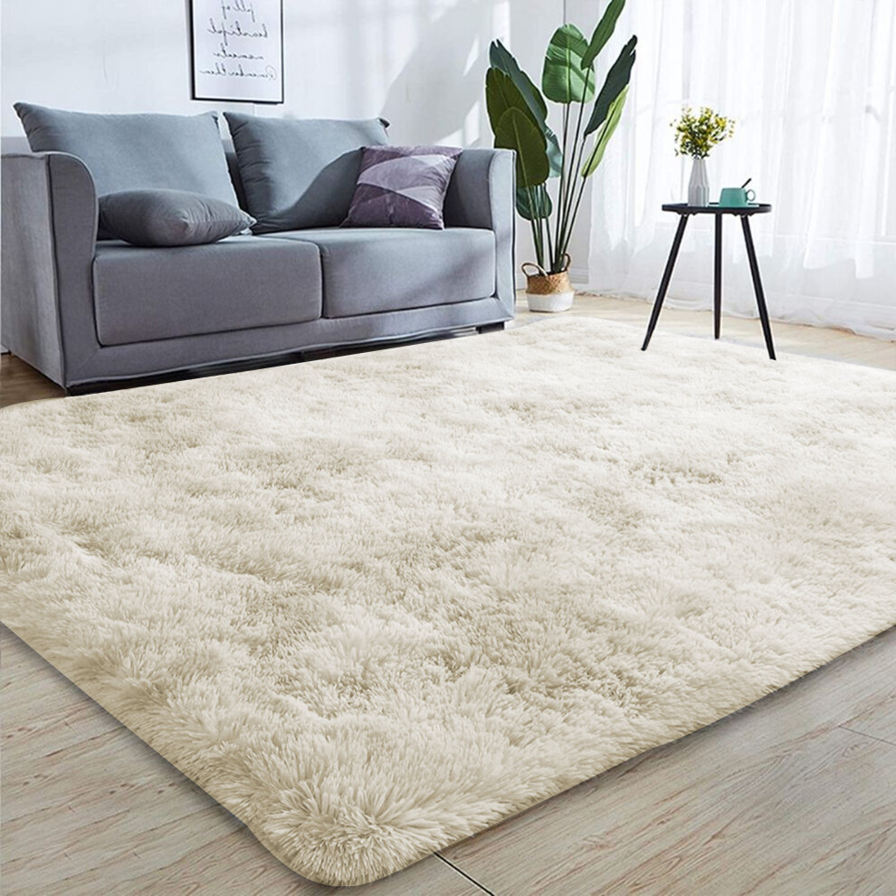 (Cream, 160 X 230 cm) Fluffy Rugs Anti-Slip Large Shaggy Rug Super Soft Mat Living Room Bedroom Carpet