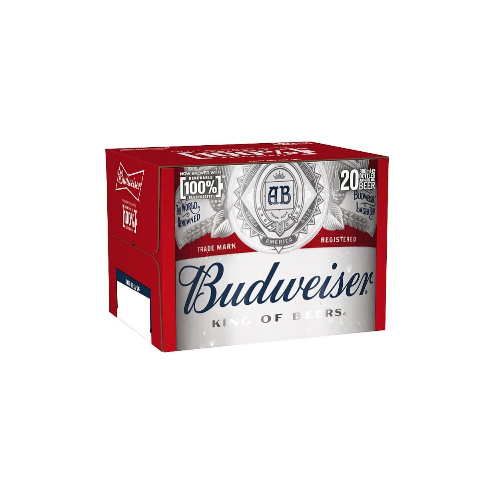Budweiser Lager Beer Bottles 20 X 300Ml Light