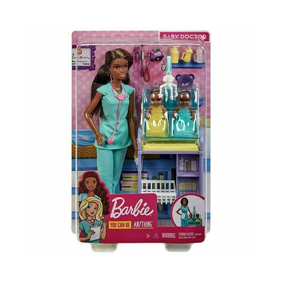 Barbie Baby Doctor Playset With Brunette Doll 2 Infant Dolls Exam Table