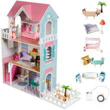 Grande Maison de Poupées en Bois pour Enfants - Mamabrum - Éclairage LED 123x34x114 cm, 3 Étages, Terrasse - Jeux D'imitation