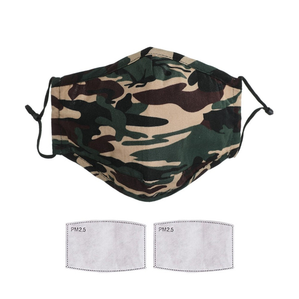 (Green) Face Mask Reusable Washable Breathable Dust Mouth Cover Camouflage 3654657767372