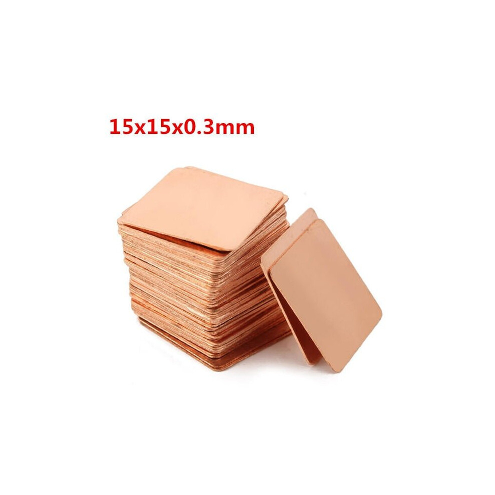 100Pcs 15X15x0.3mm Pure Copper Cooling Plate Thermal Conductivity Copper 3654659371072