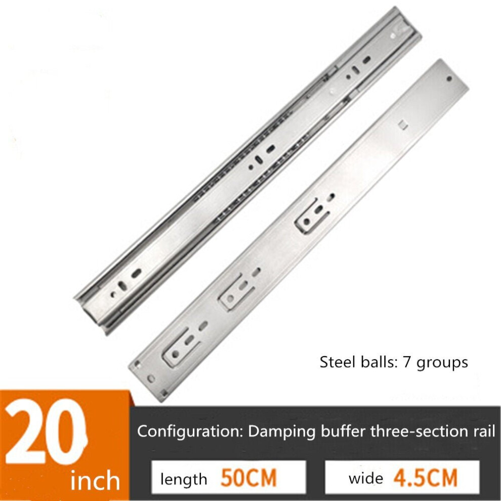 (20 inch) Cabinet Damping Slide Rail Three-section Thickened Stainless Steel Guide Drawer Buffer Mute Side