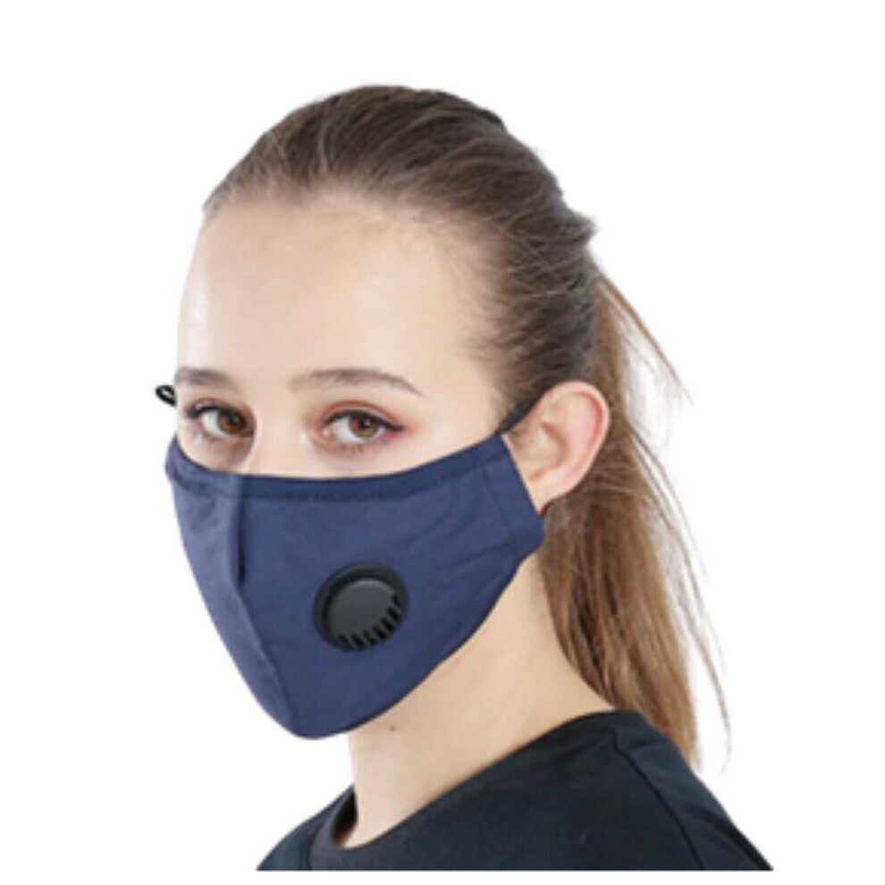 (Blue) Pack 4 Face Cotton Mask With Breathable Valve, Activated Carbon Filter 10pcs