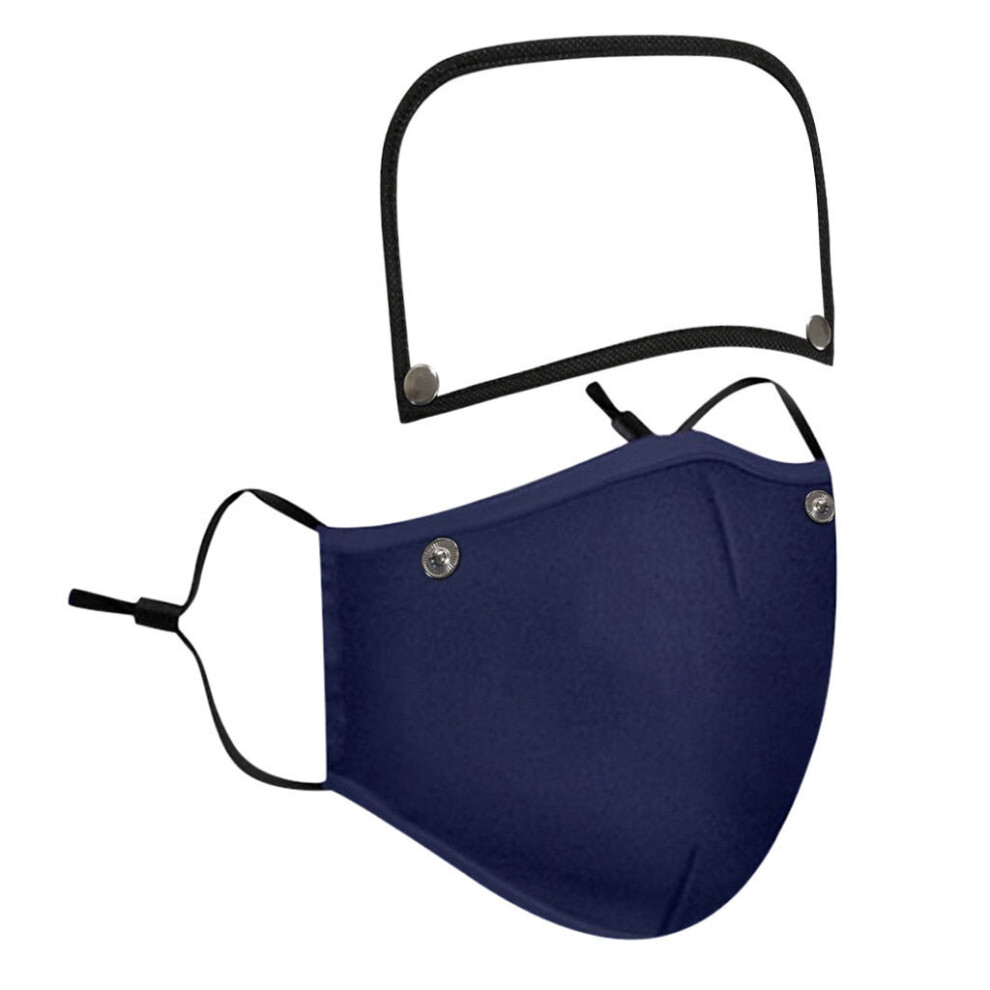 (Dark Blue) Adults Washable Reusable Face Mask With Detachable Eye Shield