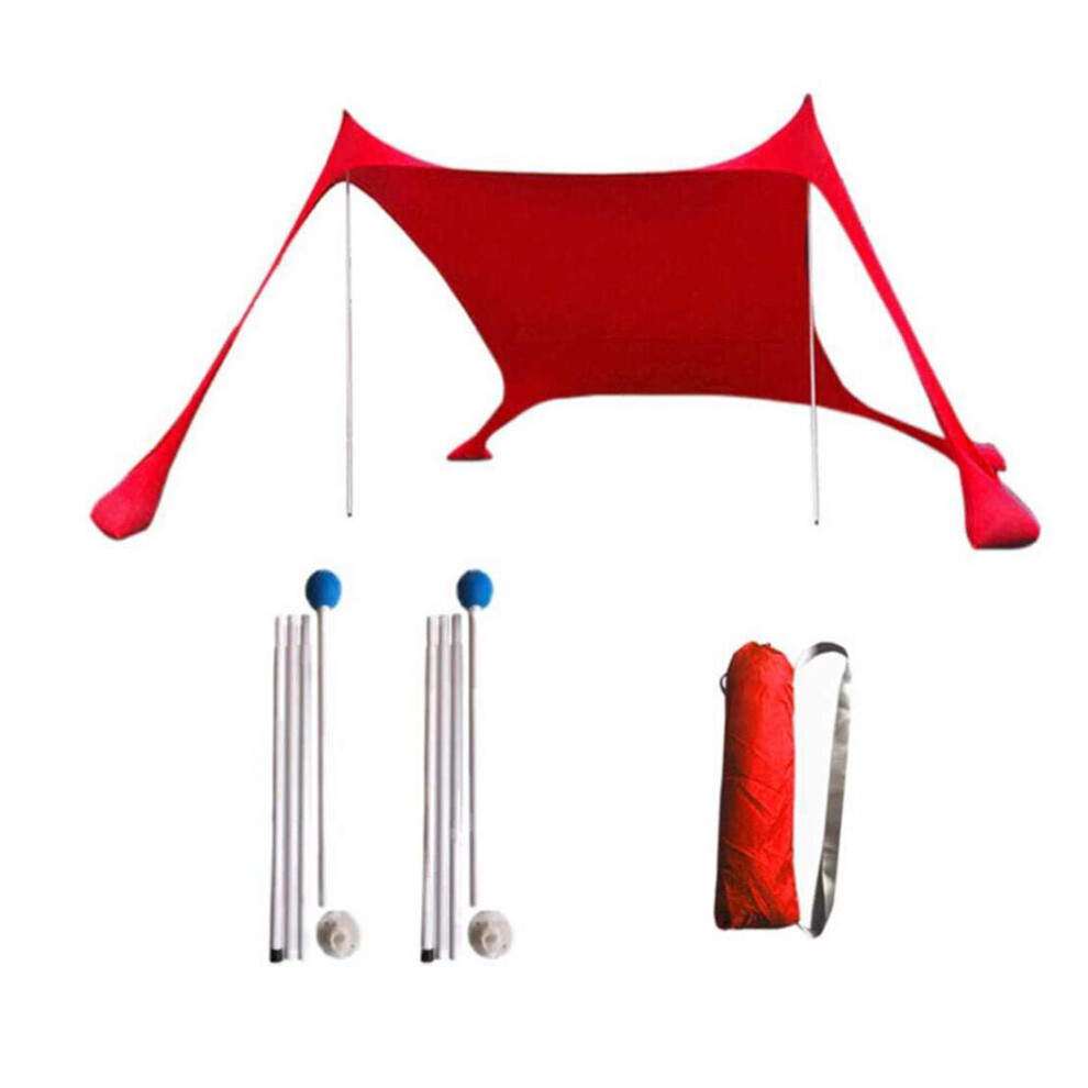 (Red) 210x210x160CM Family Beach Sunshade Lightweight Anti-UV Sun Shade Tent With Sandbag Anchors For Parks & Outdoor Camping