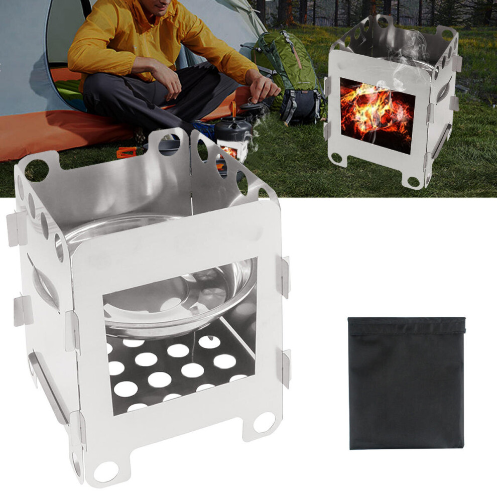 Outdoor Portable Wood Cooking Stove Stainless Steel Picnic BBQ Burner Furnace Camping Hiking