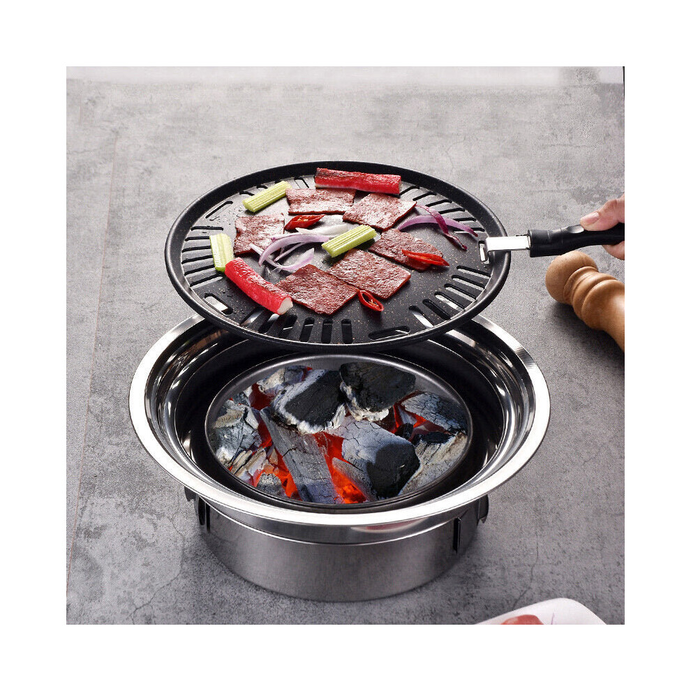 (L) 7PCS/Set Stainless Steel Korean Charcoal Barbecue Grill Home/Outdoor Camping Portable Smokeless Barbecue Stove