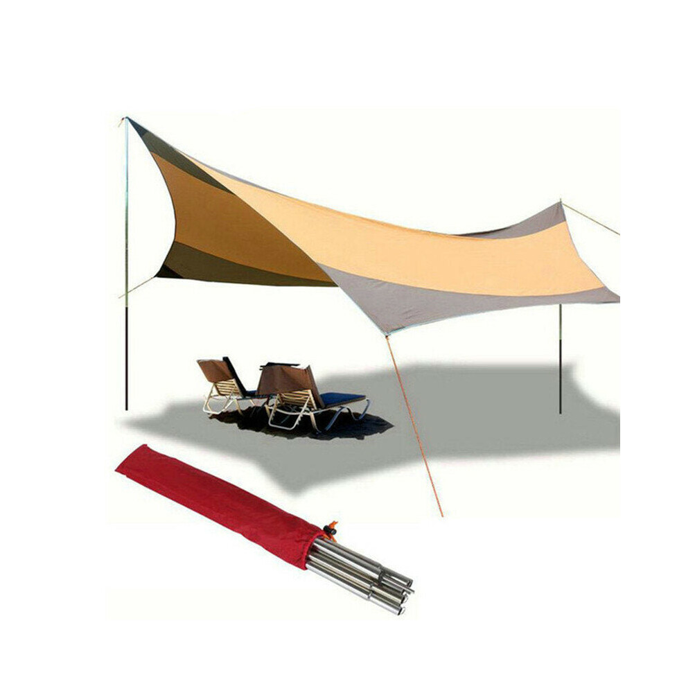 (Coffee) 5-8 People Anti UV Sun Shelter Set Beach Tent Waterproof Umbrella Awnings Tent Outdoor Camping Fishing Hiking