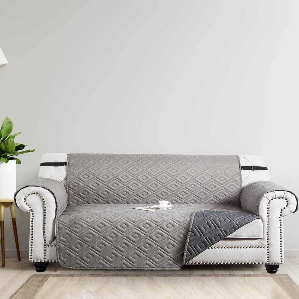 (Grey Silver, 3 Seater Sofa Cover) Reversible Couch Sofa Covers Living Room Bedroom