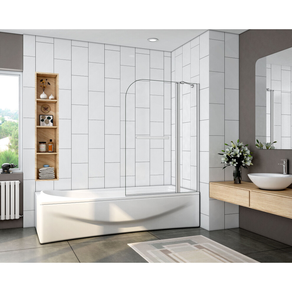 Aica 1000X1400mm 180?Pivot Bath Shower Screen 5Mm Satefy Clear Glass White