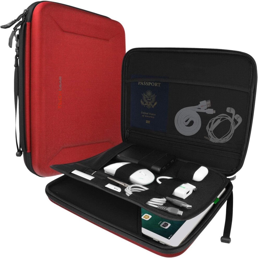 Techgear Portfolio Tablet Sleeve Organiser - Zipped Hard Shell Protective Business Carry Cover Bag Holder Case Fits Ipad Pro...