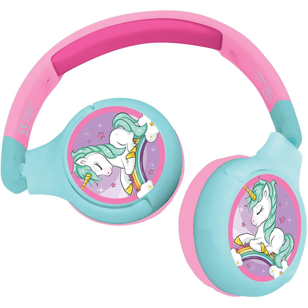 LEXIBOOK Unicorn 2-in-1 Bluetooth Headphones Stereo Wireless Wired, Kids Safe, Foldable, Adjustable, HPBT010UNI