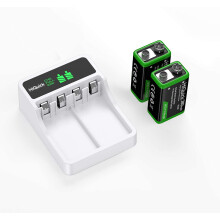 HiQuick 2-slot 9V Battery Charger, Fast Charging Function, Type C and Micro USB Input, with 2 x 280mAh 9V NI-MH Rechargeable...